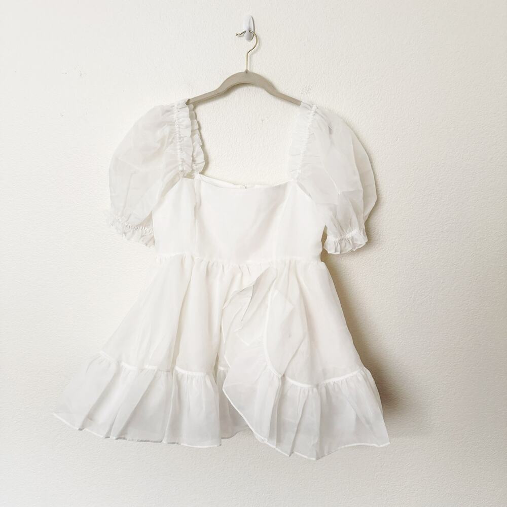 [Selkie] Ivory The Martini Dress Mini Ruffle Puff Sleeve Square Neck NWT Size XL - Picture 2 of 12